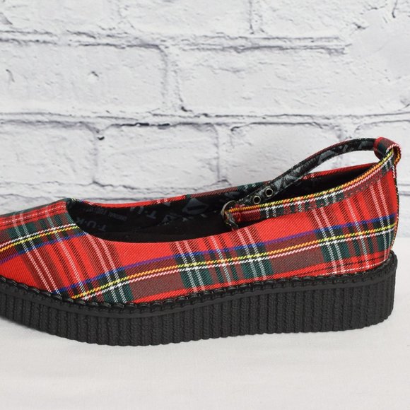 NEW IN BOX T.U.K. Footwear Red Plaid Pointed Ballet Creeper - Picture 4 of 8